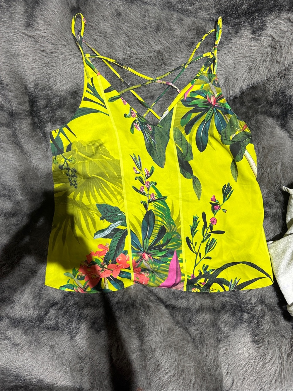 next Yellow Tropical Print Strappy Cami Top